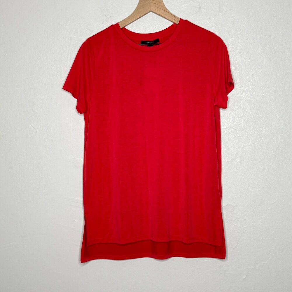 Forever21 Womens Knit Top T-Shirt Large Red Modal Lightweight Soft Casual Lounge